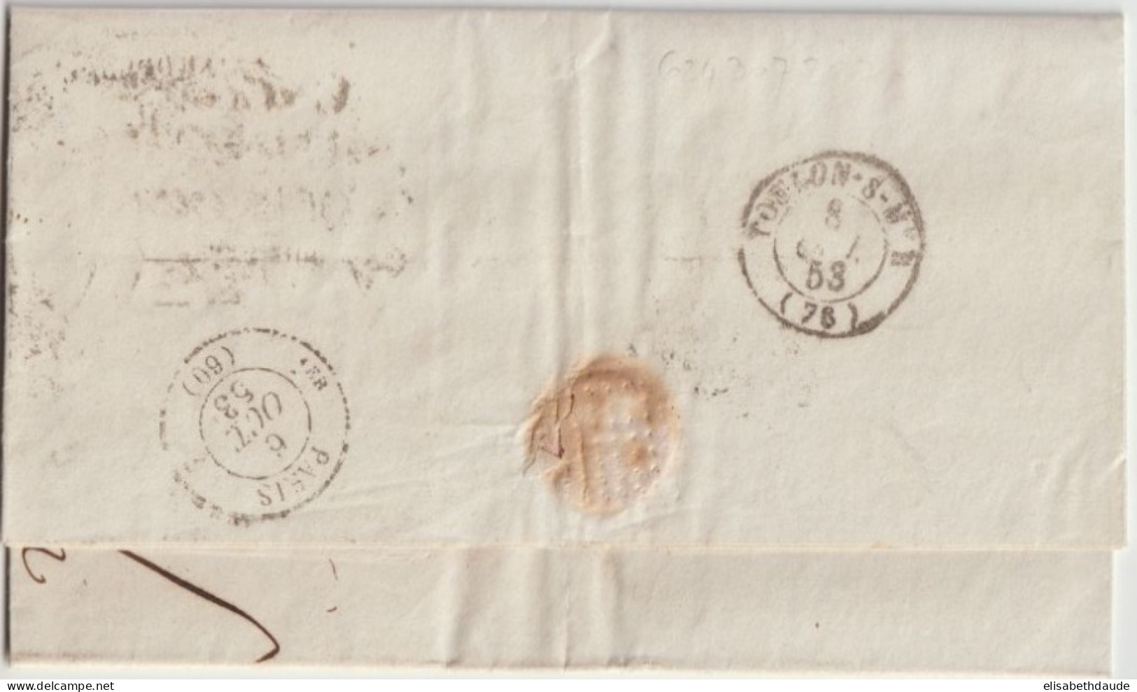 1853 - ANGLETERRE - ENTREE AMBULANT AM 2 CALAIS 2 ! - LETTRE DE LONDRES CACHET CROIX MALTE => TOULON - Postmark Collection