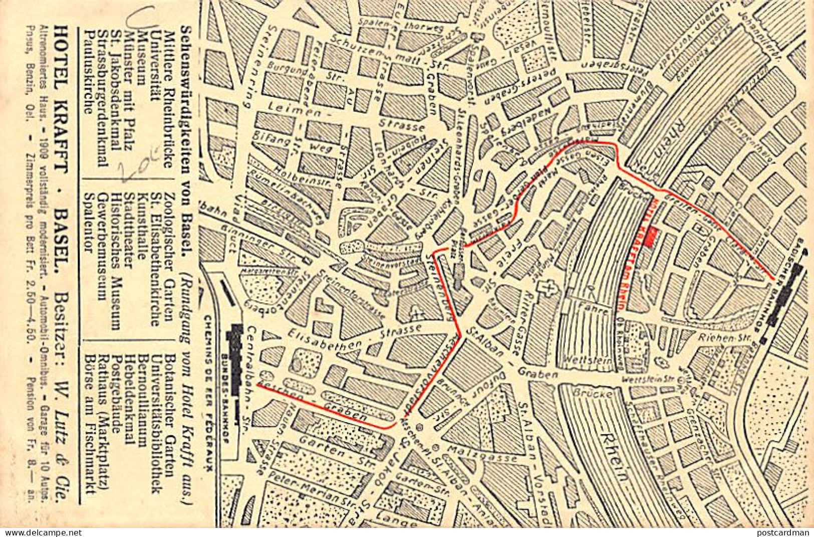 Schweiz - Basel - Ausblick Vom Hotel Krafft - Stadtplan Auf Der RückseiteVerlag - Hotel Krafft  - Bazel