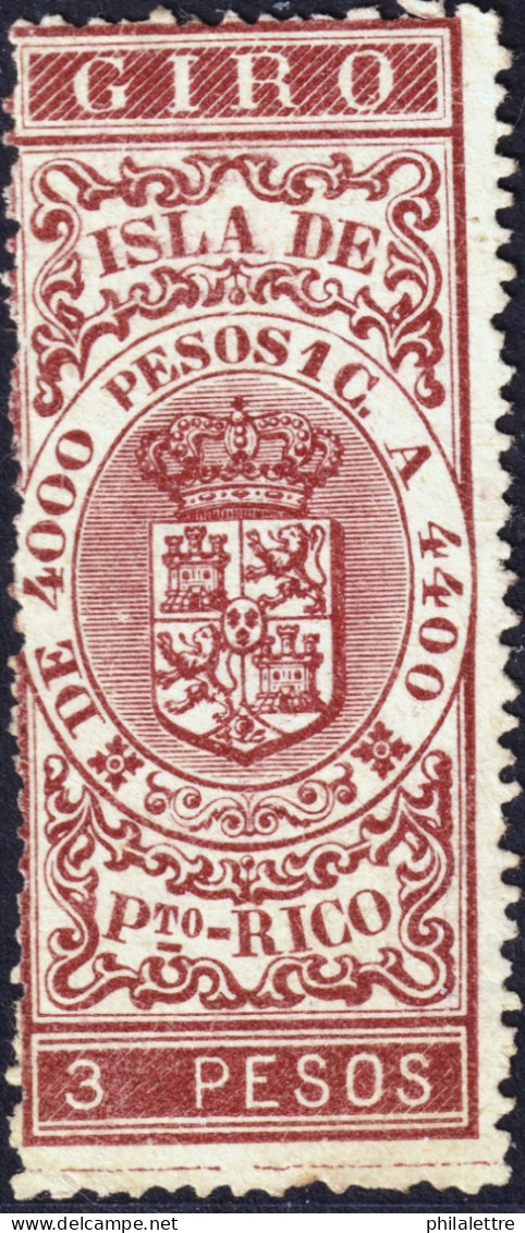 ESPAGNE / ESPANA - COLONIAS (Puerto-Rico) 1895 Sellos Para GIRO Fulcher 98 3P Granate Sin Gomar - Puerto Rico