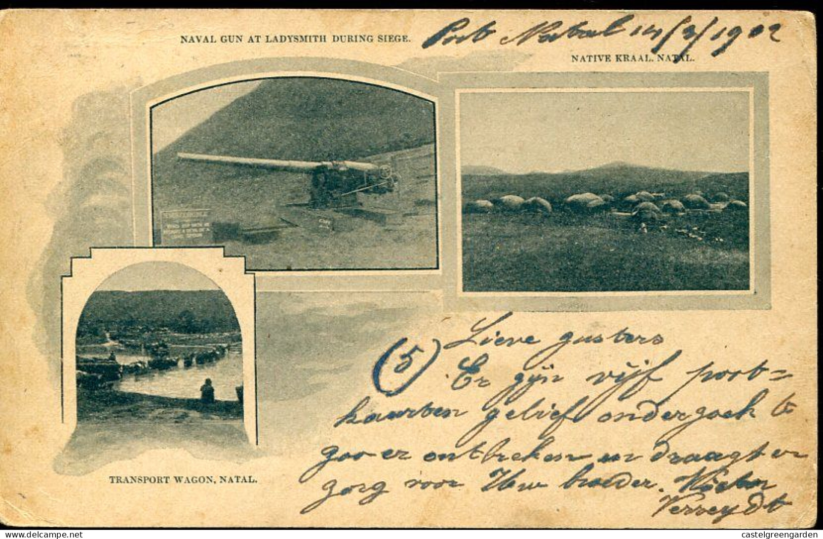 X0554 Natal(south Africa)stationert Card Circuled 1902 To Belgium,Kraal African Livestock,Naval Gun, - Natal (1857-1909)