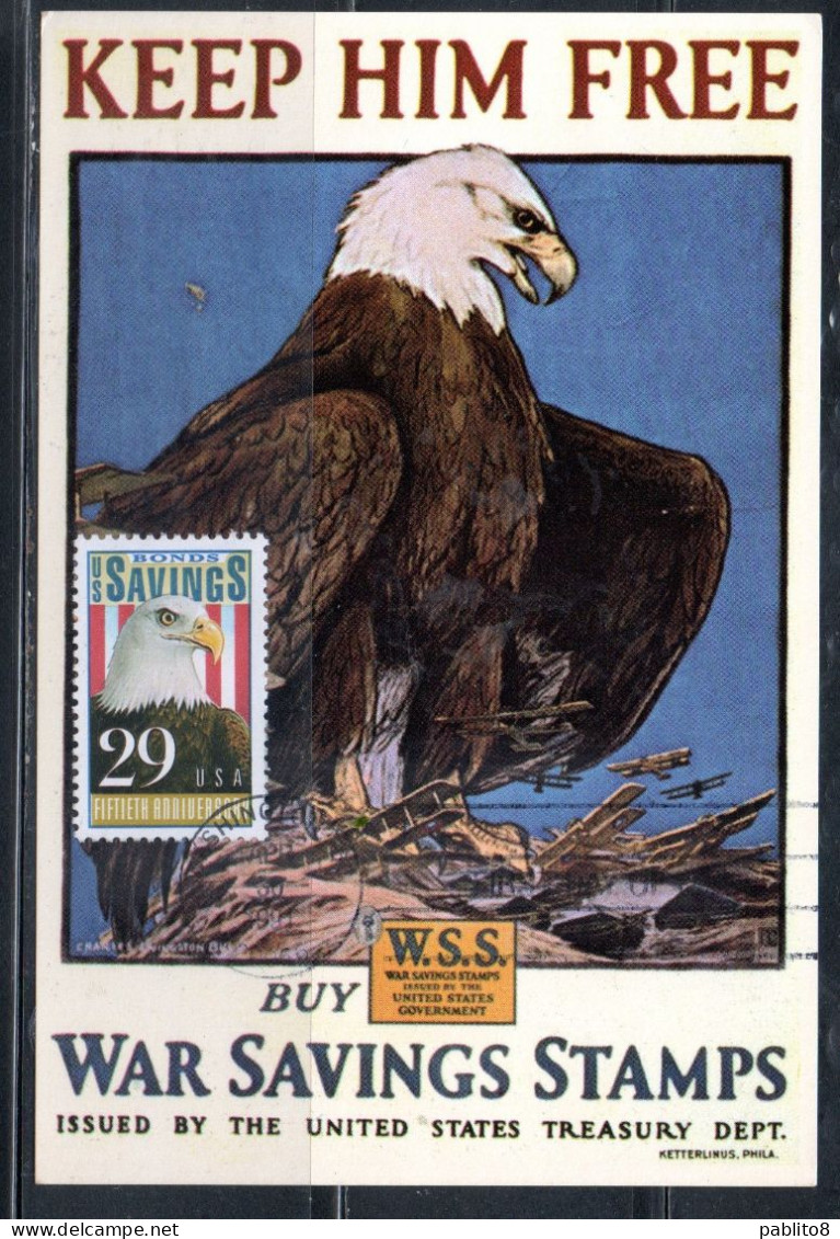 USA STATI UNITI 1991 WAR SAVINGS BOND EAGLE 29c MAXI MAXIMUM CARD CARTE CARTOLINA - Maximumkaarten