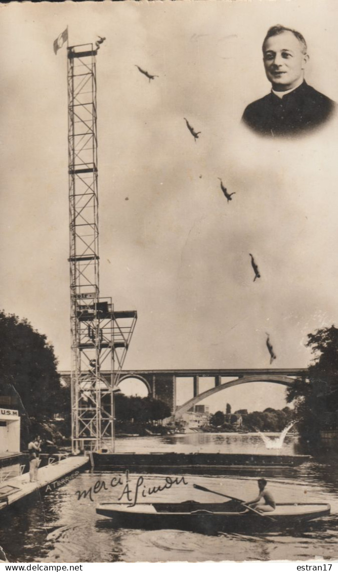 21 DIJON CARTE PHOTO L'ABBE VOLANT ROBERT SIMON POUR LA RESTAURATION DE SON EGLISE En SAONE PLONGE D'UNE HAUTEUR  35 M - Dijon