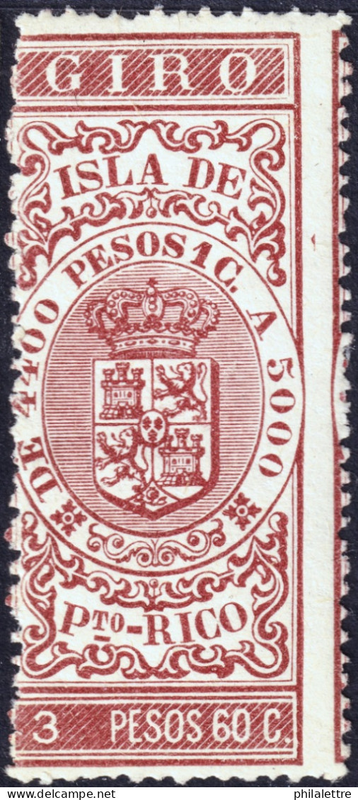 ESPAGNE / ESPANA - COLONIAS (Puerto-Rico) 1895 Sellos Para GIRO Fulcher 99 3P60 Granate Nuevo** - Porto Rico