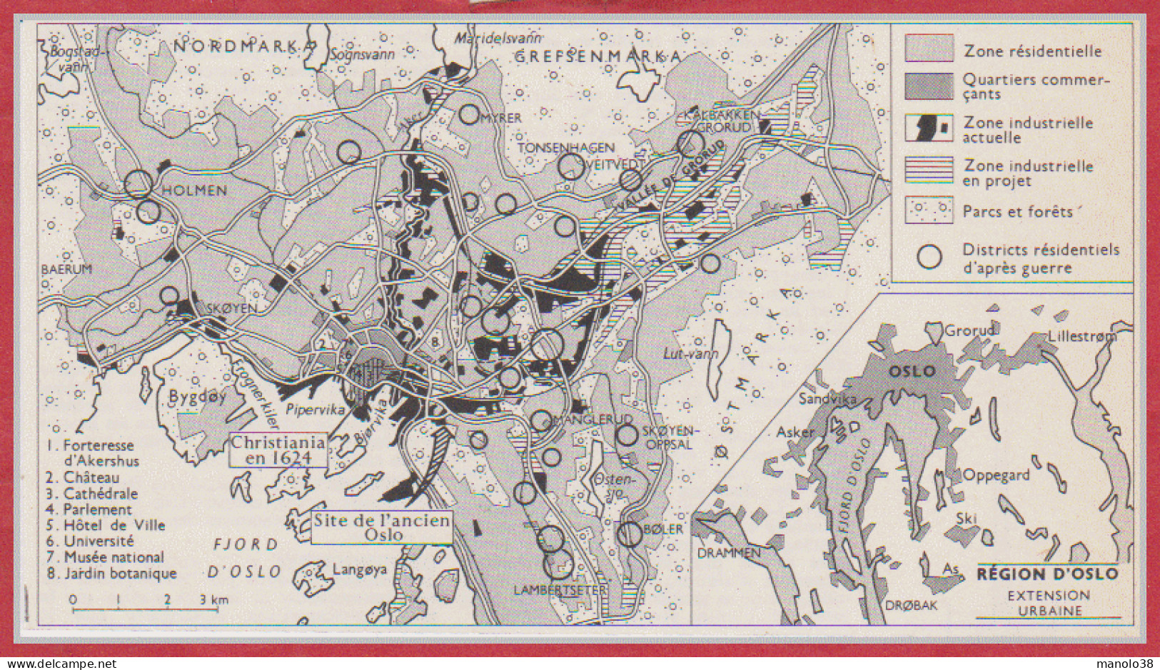 Carte De La Région D' Oslo. Norvège. Larousse 1960. - Documents Historiques