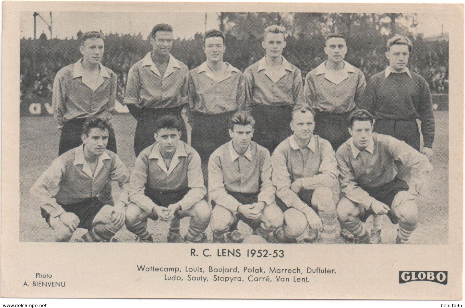 CARTE " GLOBO" De L'équipe De Football De LENS 1952-53. - Lens