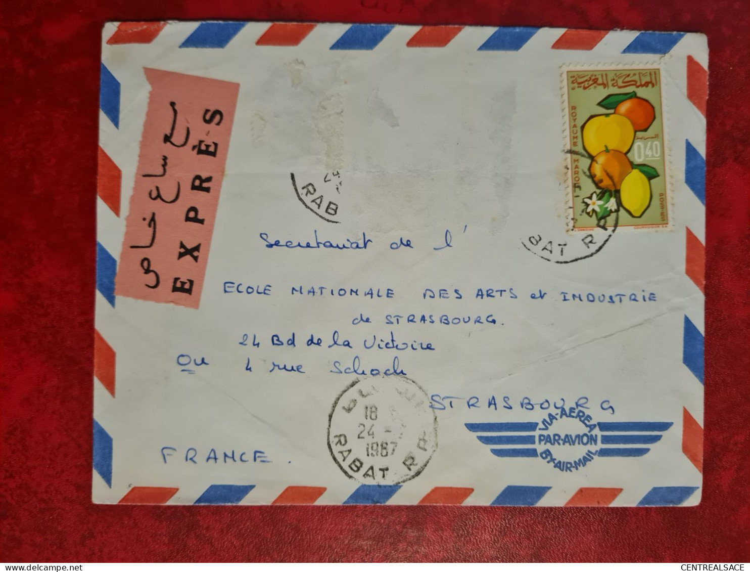 LETTRE  MAROC RABAT 1967 EXPRES CACHET FERROVIERE PARIS A STRASBOURG 2 - Marocco (1956-...)