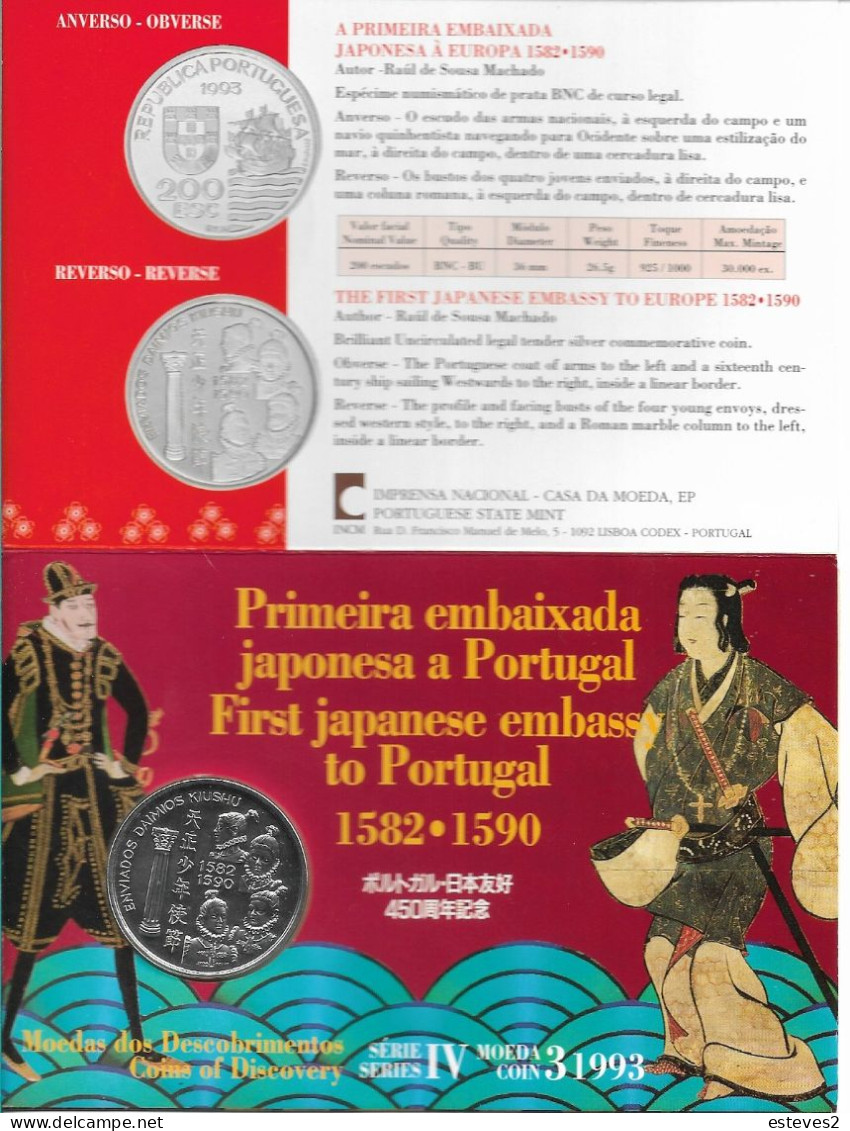 Portugal 1993 , 200 Escudos , Primeira Embaixada Japonesa A Portugal , First Japanese Embassy To Portugal , Blister - Portugal