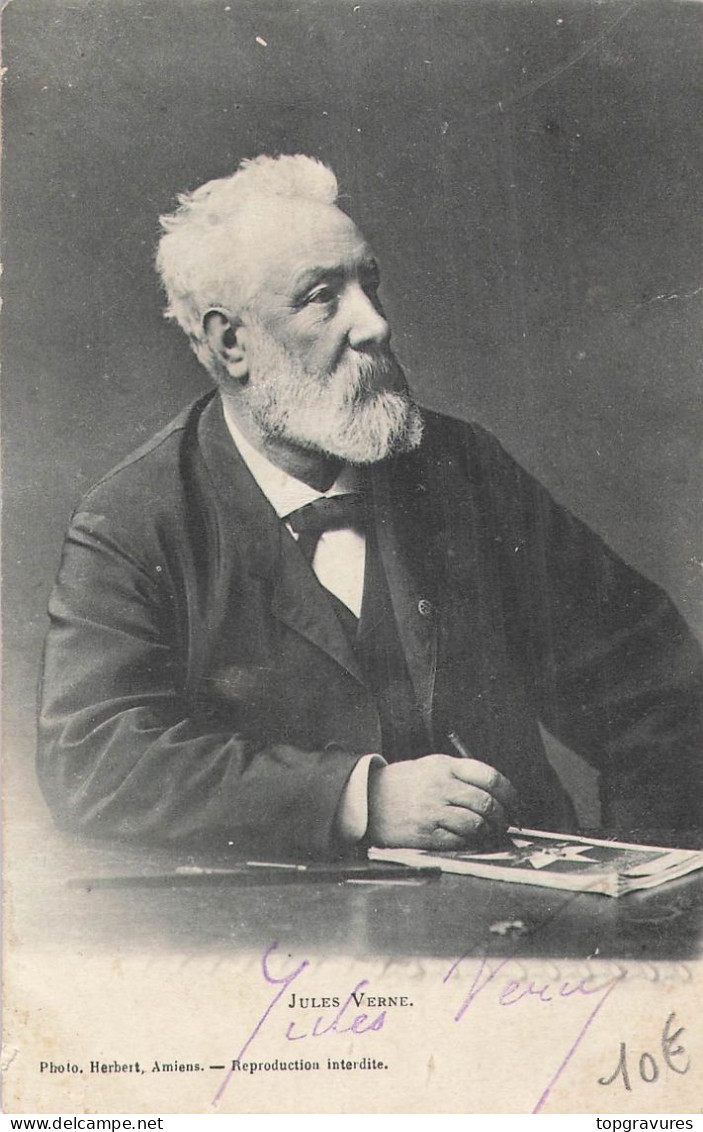 CP SIGNATURE JULES VERNE - PETIT ACCROC EN BAS A GAUCHE - 1519 - Ecrivains