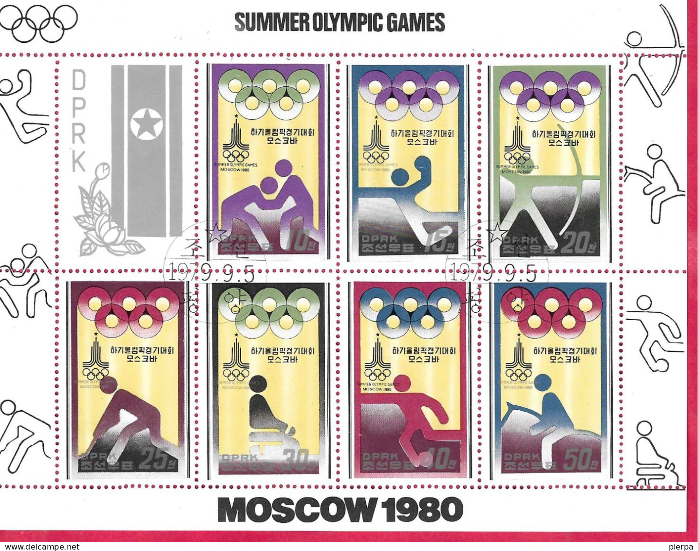 KOREA DEL NORD - 1980 - OLIMPIADI DI MOSCA - SERIE 7 VALORI IN FOGLIETTO TIMBRATO - Summer 1980: Moscow