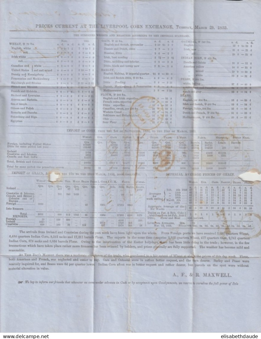 1853 - CURSIVE MERS EL KEBIR (MAL FRAPPEE) SUR LETTRE DE LIVERPOOL (ANGLETERRE) => ALGERIE ! - 1849-1876: Période Classique