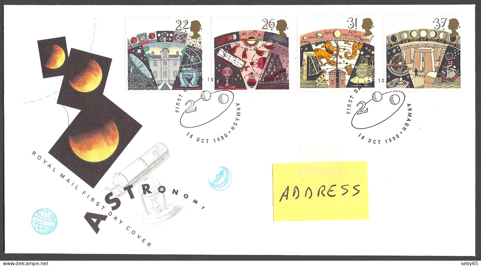 Great Britain 1990 - Astronomy, Planets, Ship, Telescope, Space - FDC First Day Cover - 1981-1990 Em. Décimales