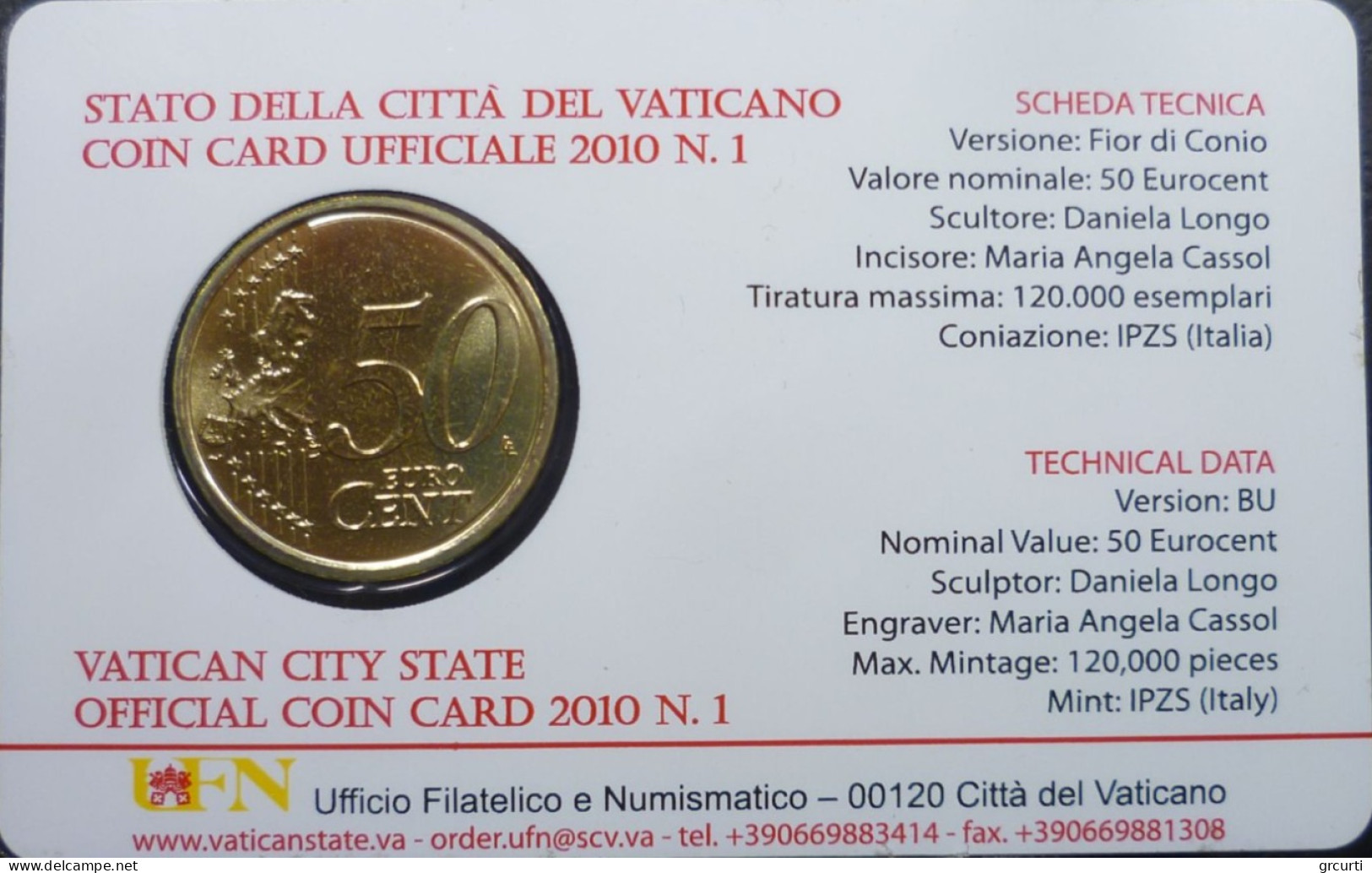 Vaticano - 50 Centesimi 2010 - Coincard N. 1 - KM# 387 - Vaticaanstad