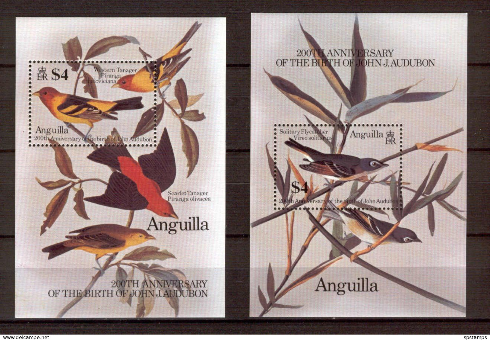 Anguilla 1985 Birds - John Audubon - 2 MS MNH - Anguilla (1968-...)