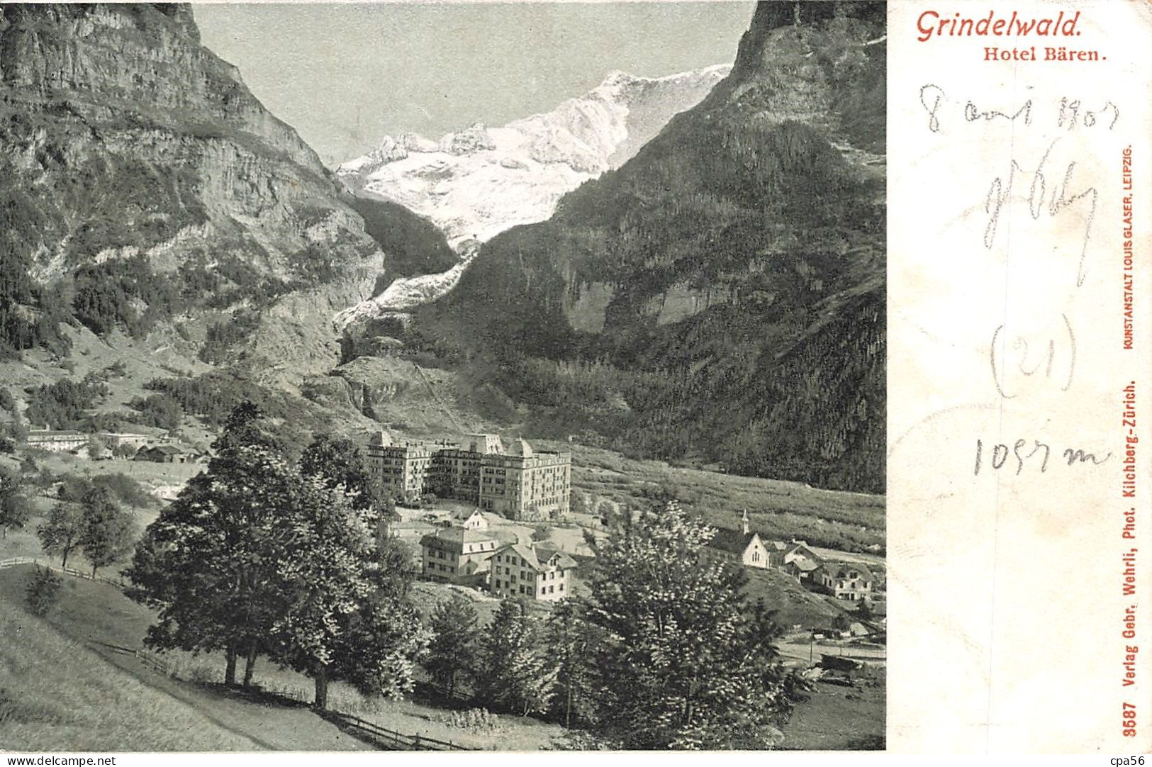 GRINDELWALD - Hotel Bären + Taxe Pont 5c Bleu 1903 - Grindelwald