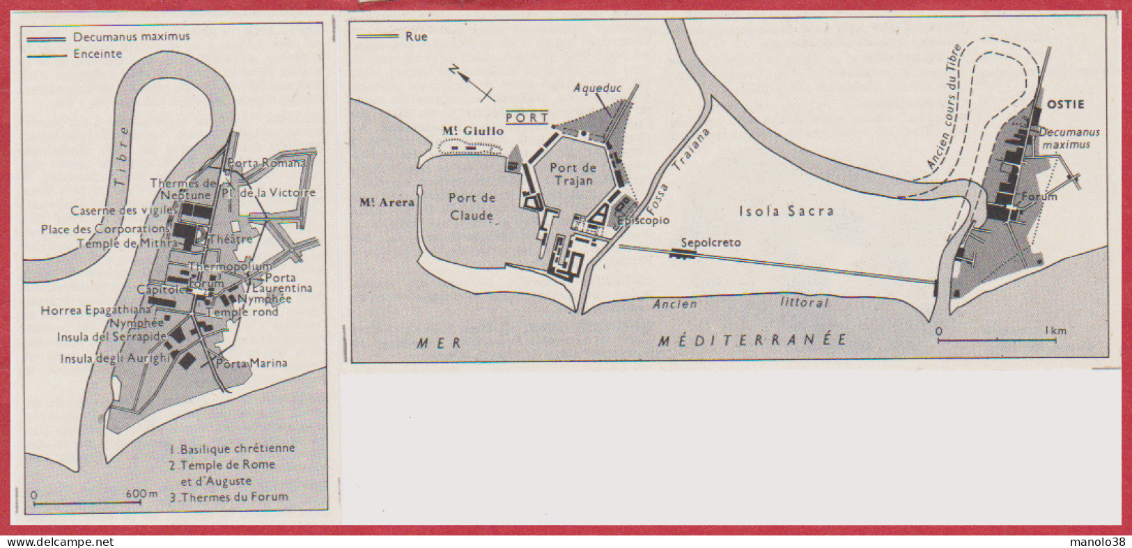 Ostie. Italie. Plan De La Ville Et Du Port. Larousse 1960. - Historische Documenten