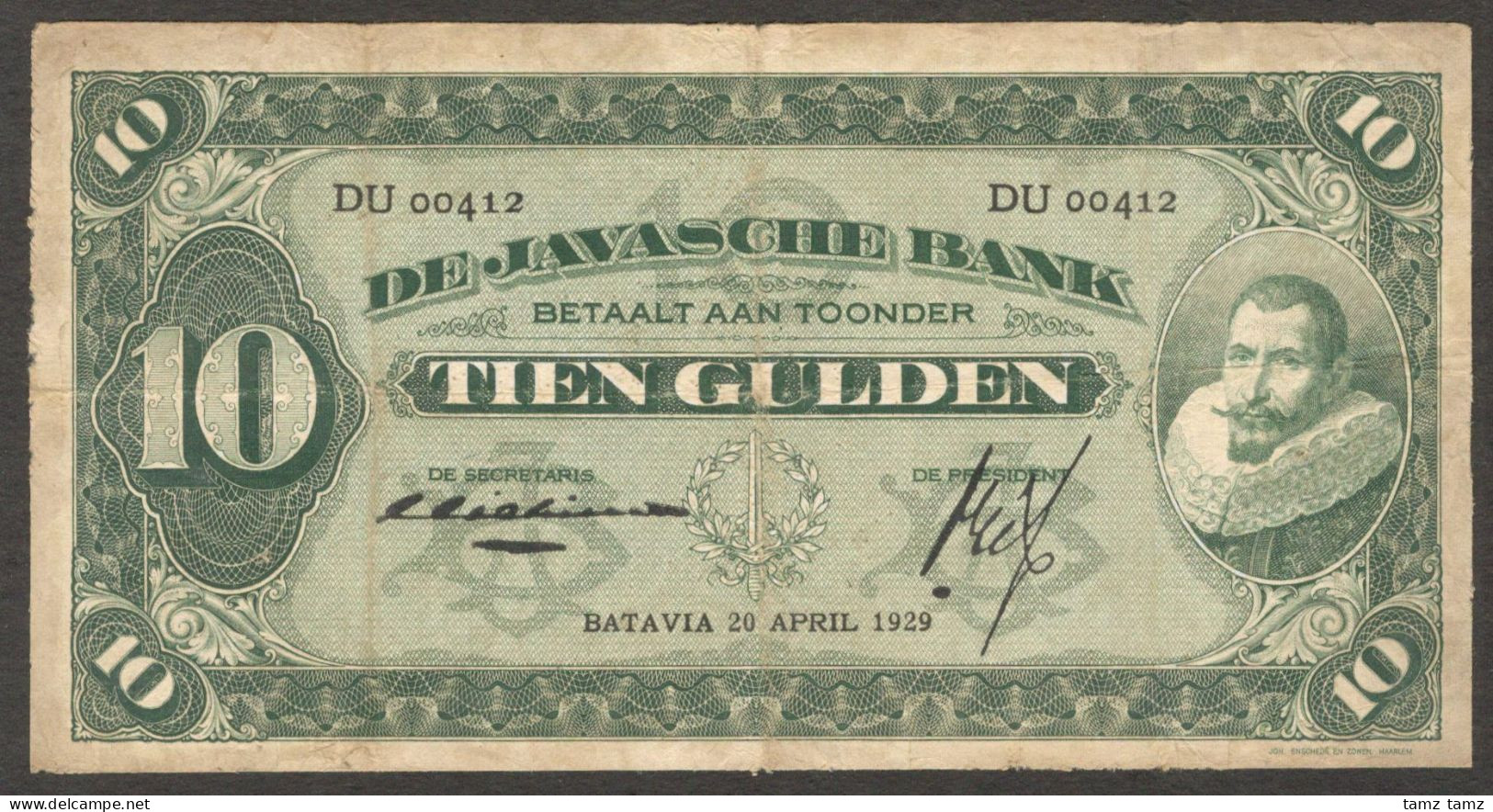 Netherlands Indies Indonesia 10 Gulden Scarce Signature Michelsen P-70d 1929 Fine - Indonesië