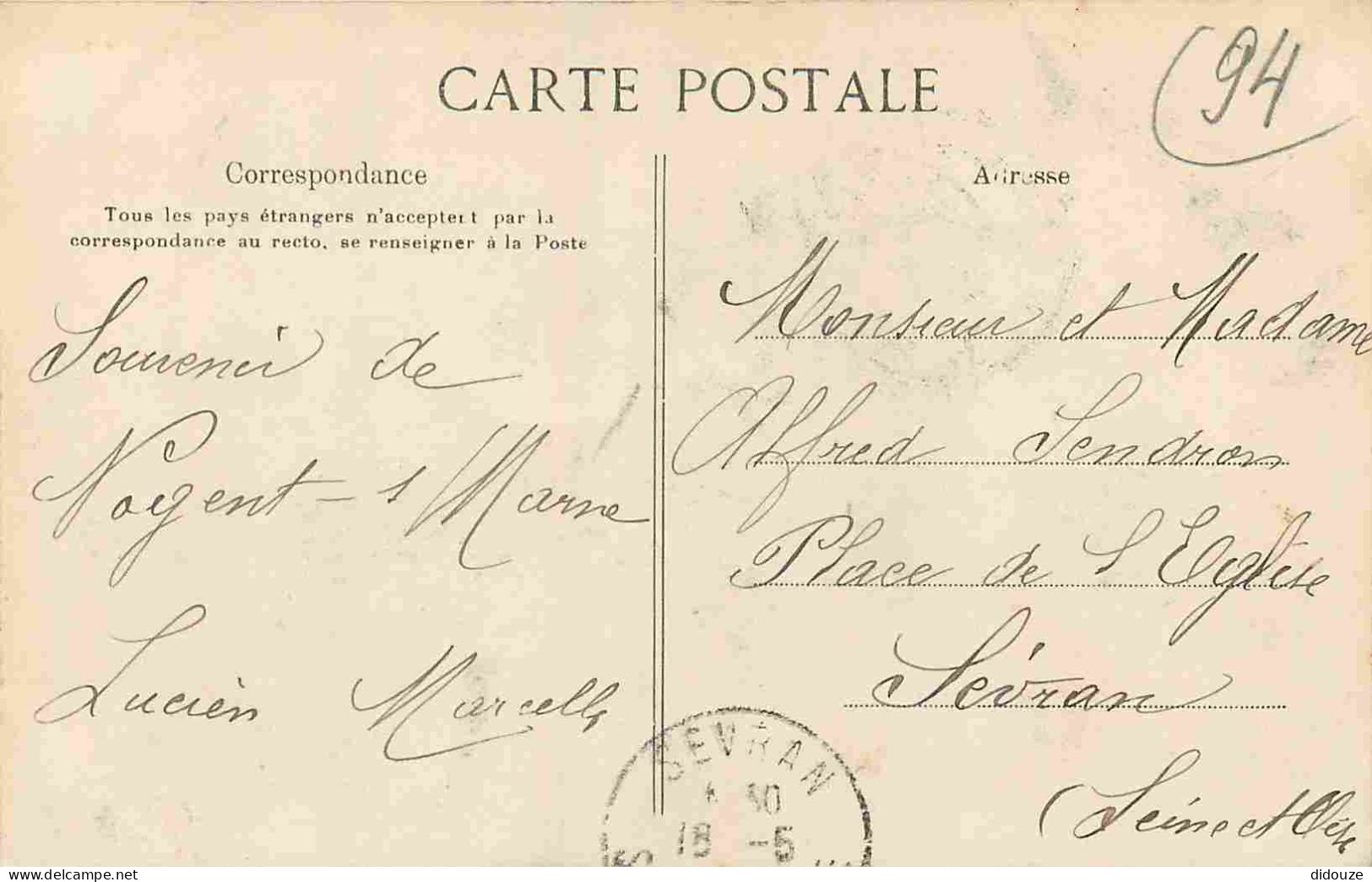 94 - Nogent Sur Marne - Bords De Marne - CPA - Oblitération Ronde De 1912 - Voir Scans Recto-Verso - Nogent Sur Marne