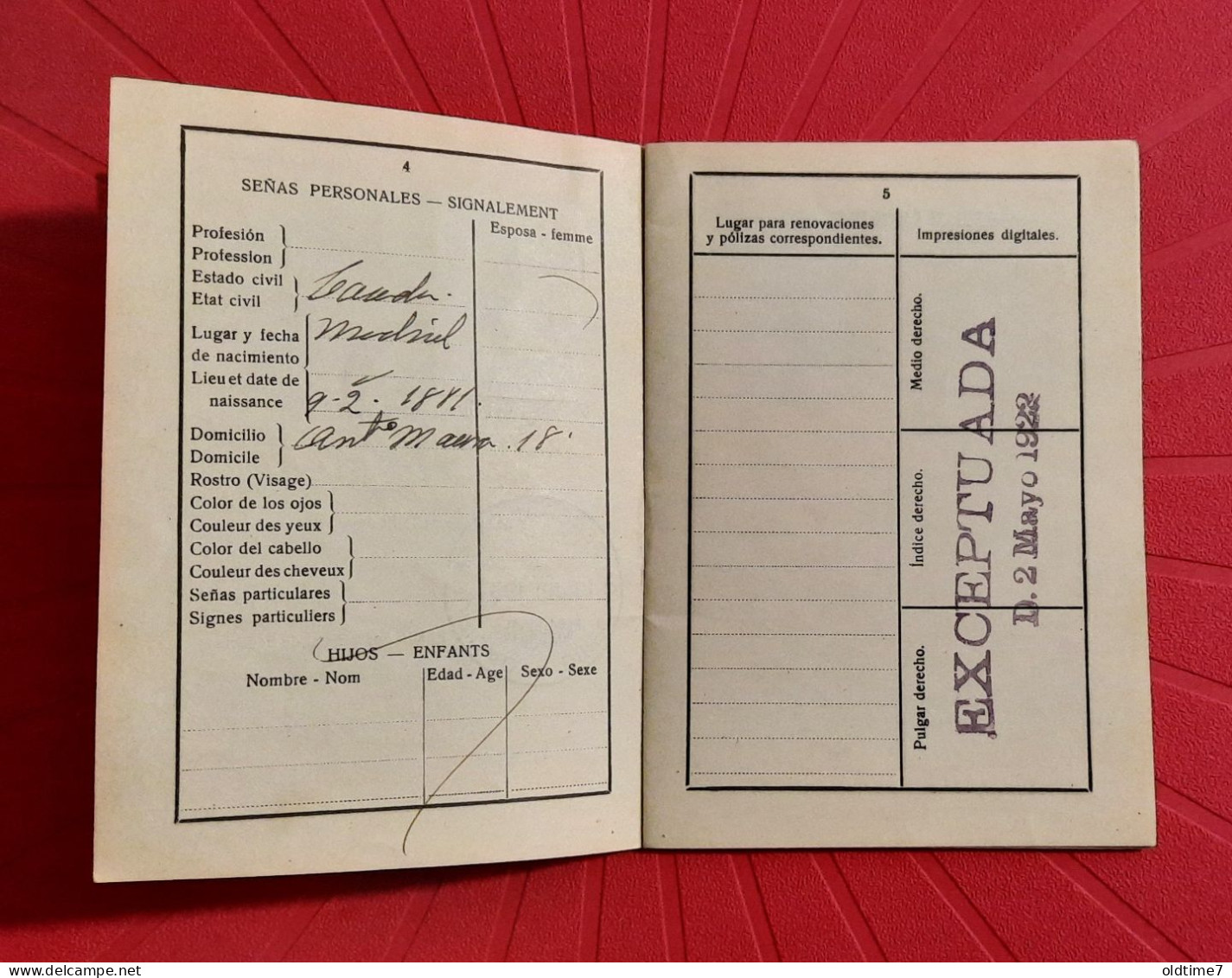 Spain Republic pasaporte 1934 passport, passeport, reisepass Antonio Maura