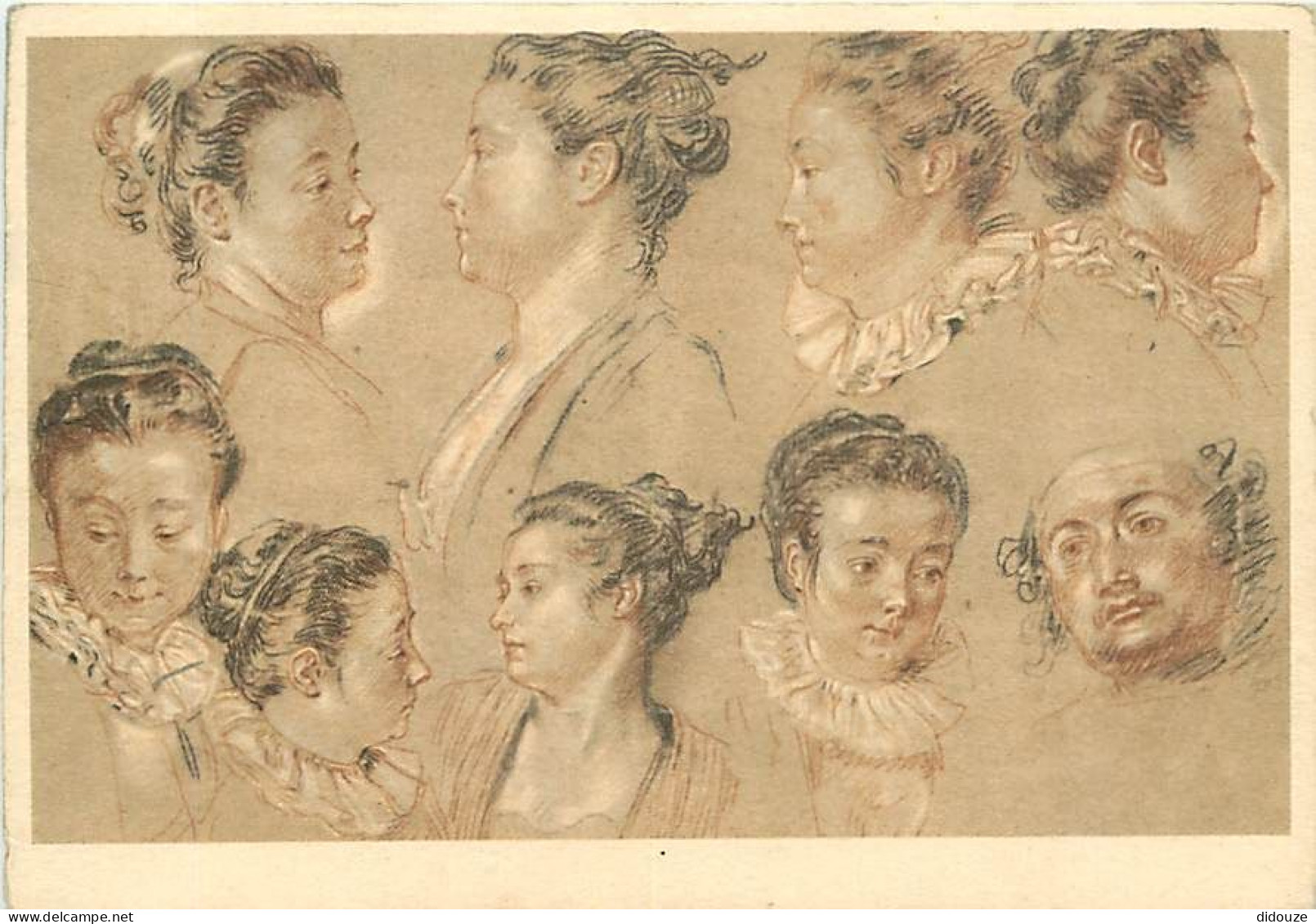 Art - Peinture - Antoine Watteau - Feuille D'études - Sketches - CPM - Voir Scans Recto-Verso - Malerei & Gemälde