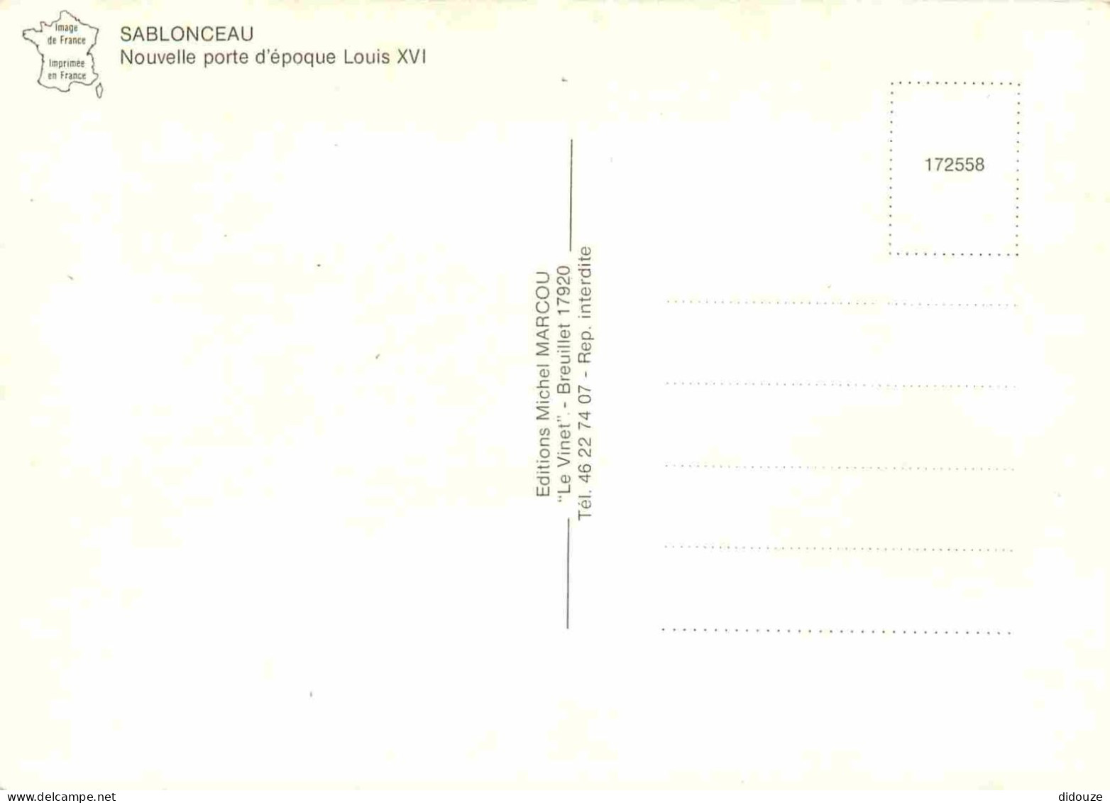 17 - Sablonceaux - Nouvelle Porte D'époque Louis XVI - CPM - Carte Neuve - Voir Scans Recto-Verso - Other & Unclassified