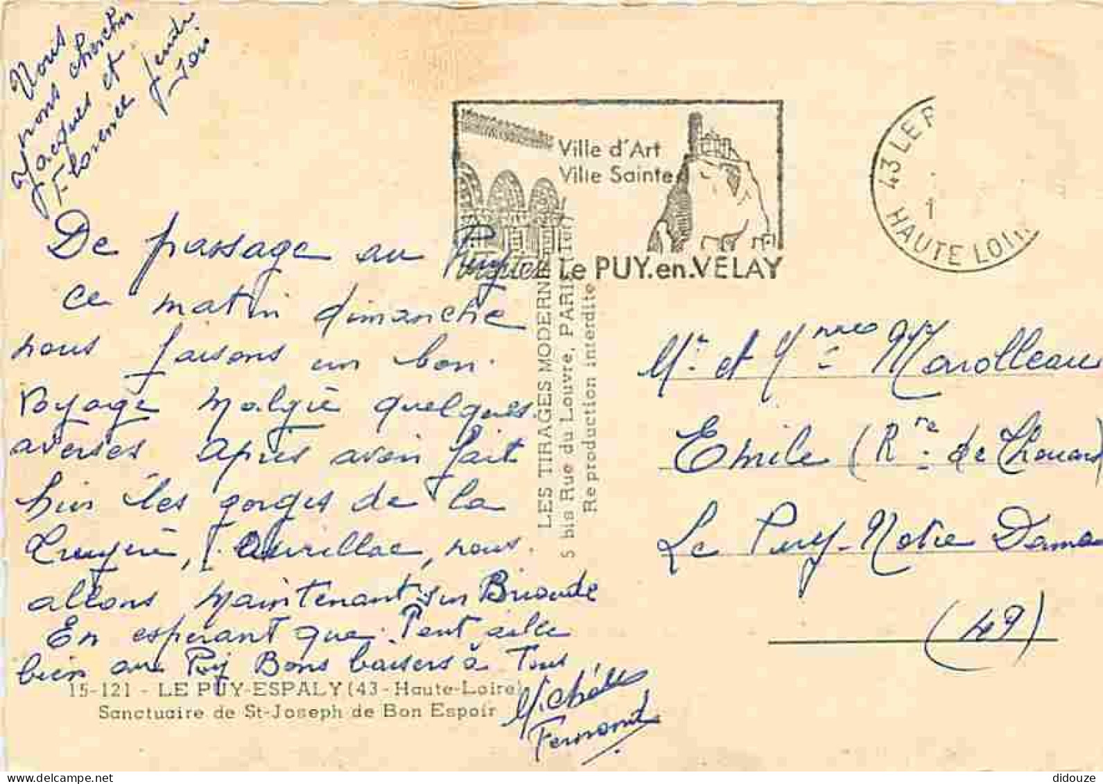 43 - Le Puy En Velay - Sanctuaire De Saint Joseph De Bon Espoir - Flamme Postale - CPM - Voir Scans Recto-Verso - Le Puy En Velay