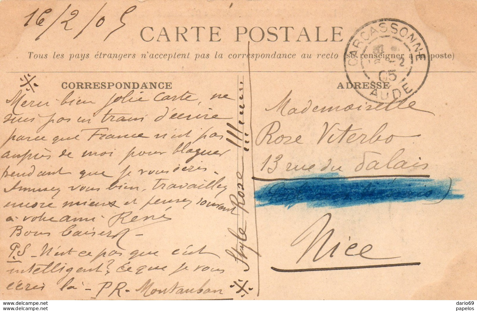 1905  CARTOLINA CON ANNULLO  CARCASONNE - Briefe U. Dokumente