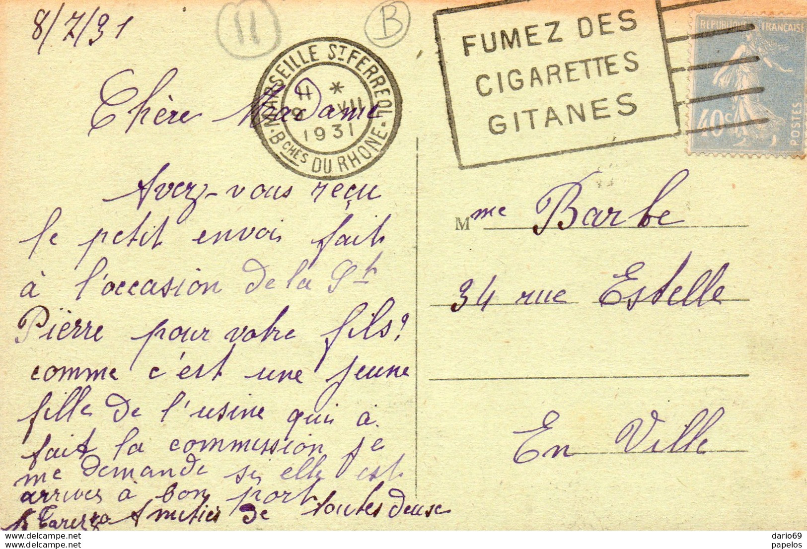 1931    CARTOLINA CON ANNULLO  CARCASONNE - Storia Postale