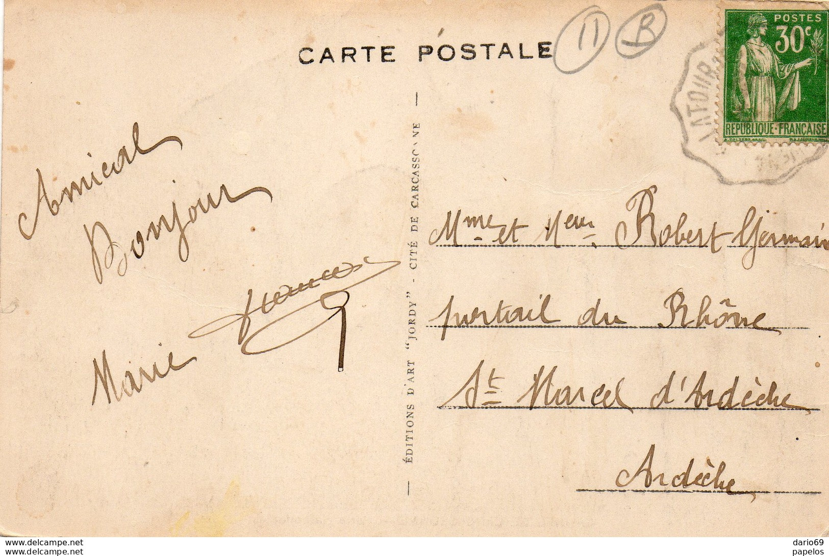 1912  CARTOLINA CON ANNULLO  CARCASONNE - Brieven En Documenten