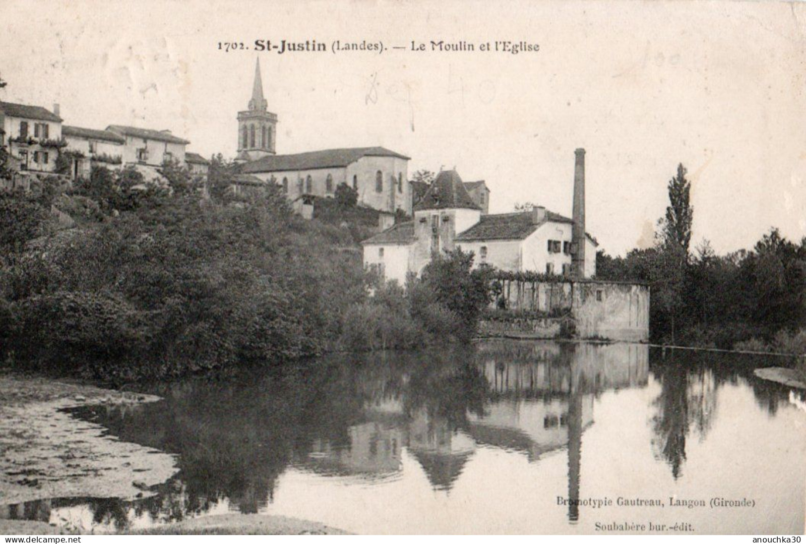 40 CPA  SAINT JUSTIN LE MOULIN ET L'EGLISE - Autres & Non Classés