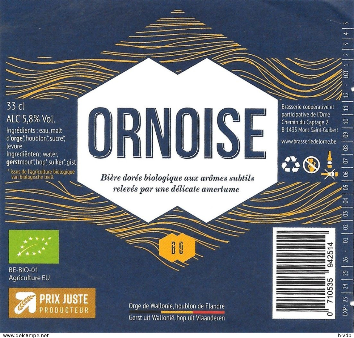 ÉTIQUETTE DE BIÈRE BELGE - Brasserie De L'Orne - Bière