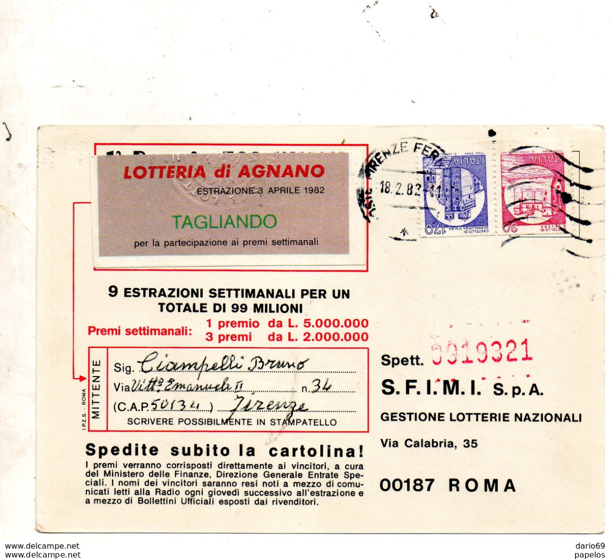 1982 Cartolina Con Annullo Firenze - 1981-90: Storia Postale