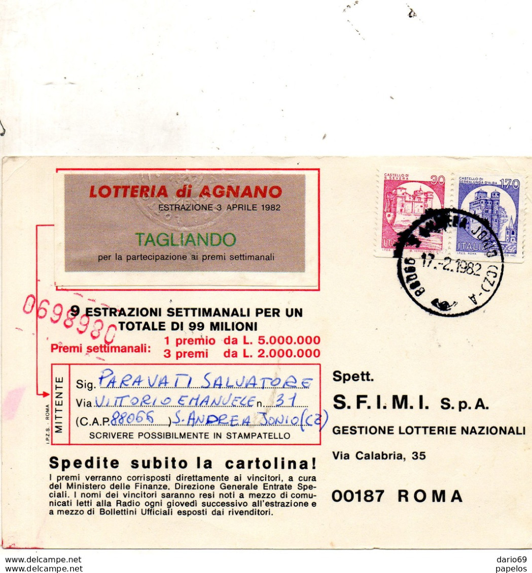 1982 Cartolina Con Annullo S. Andrea Jonio Catanzaro - 1981-90: Marcofilie