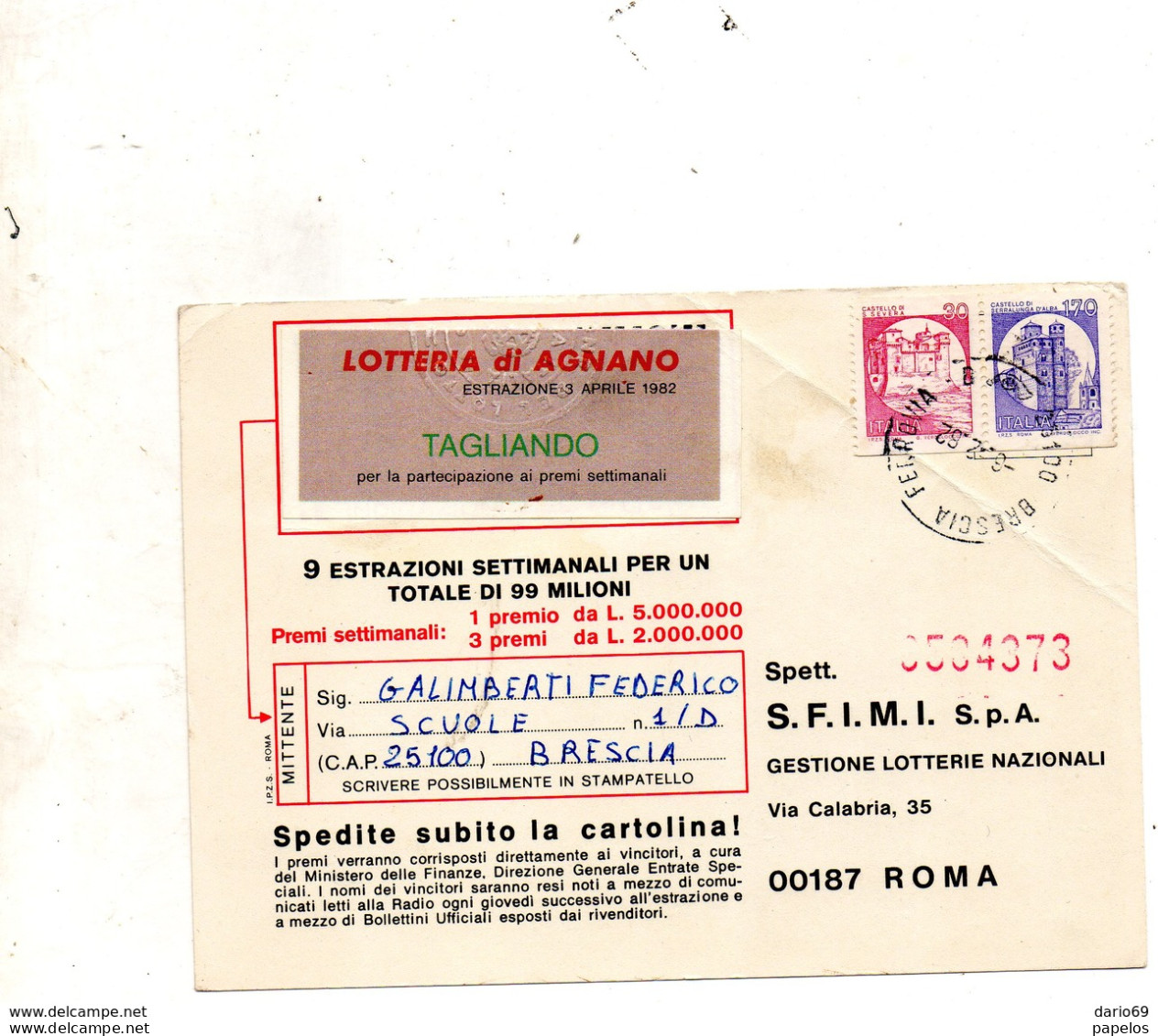 1982 Cartolina Con Annullo Brescia - 1981-90: Storia Postale