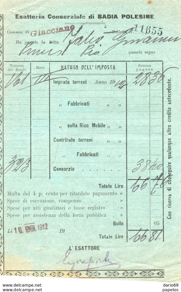 1912 BADIA POLESINE - Historical Documents