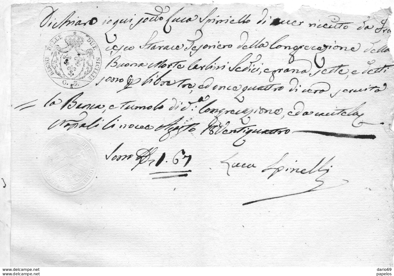 1824 LETTERA REGNO DELLE DUE SICILIE - Historische Dokumente