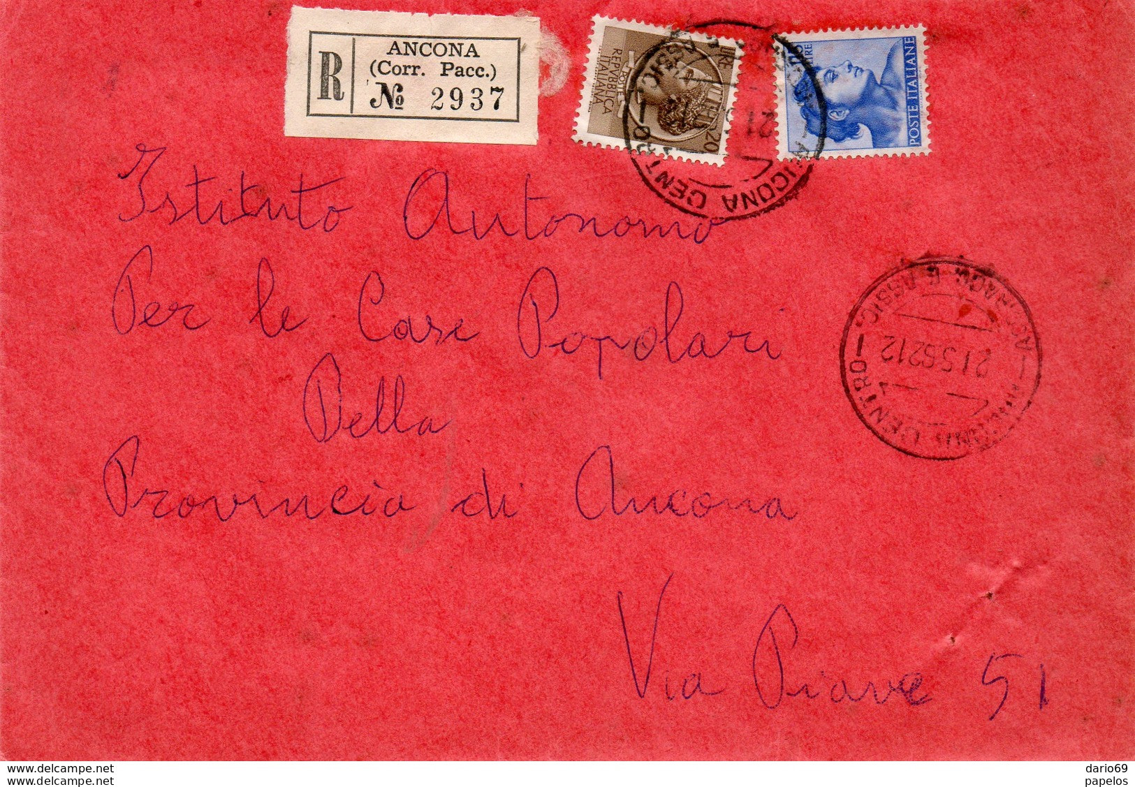 1962    LETTERA RACCOMANDATA  CON ANNULLO ANCONA - 1961-70: Poststempel