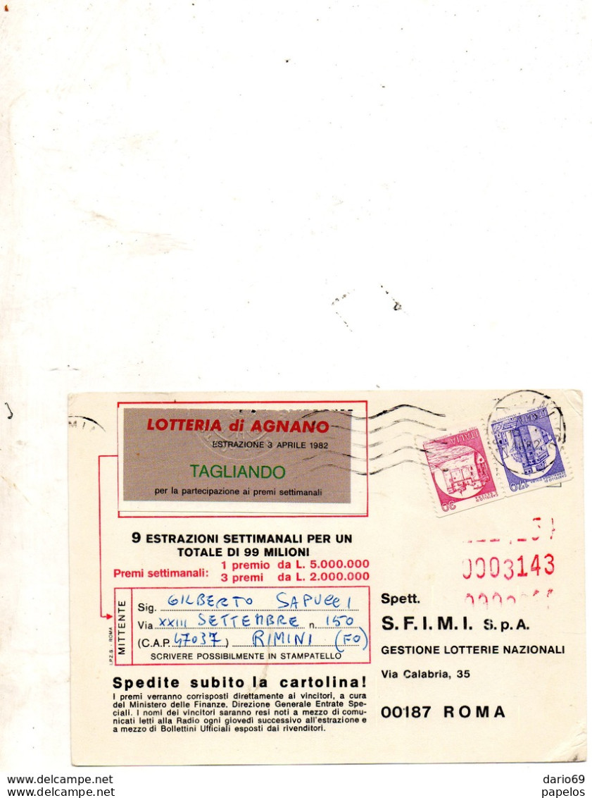 1982 Cartolina Con Annullo RIMINI - 1981-90: Marcophilie