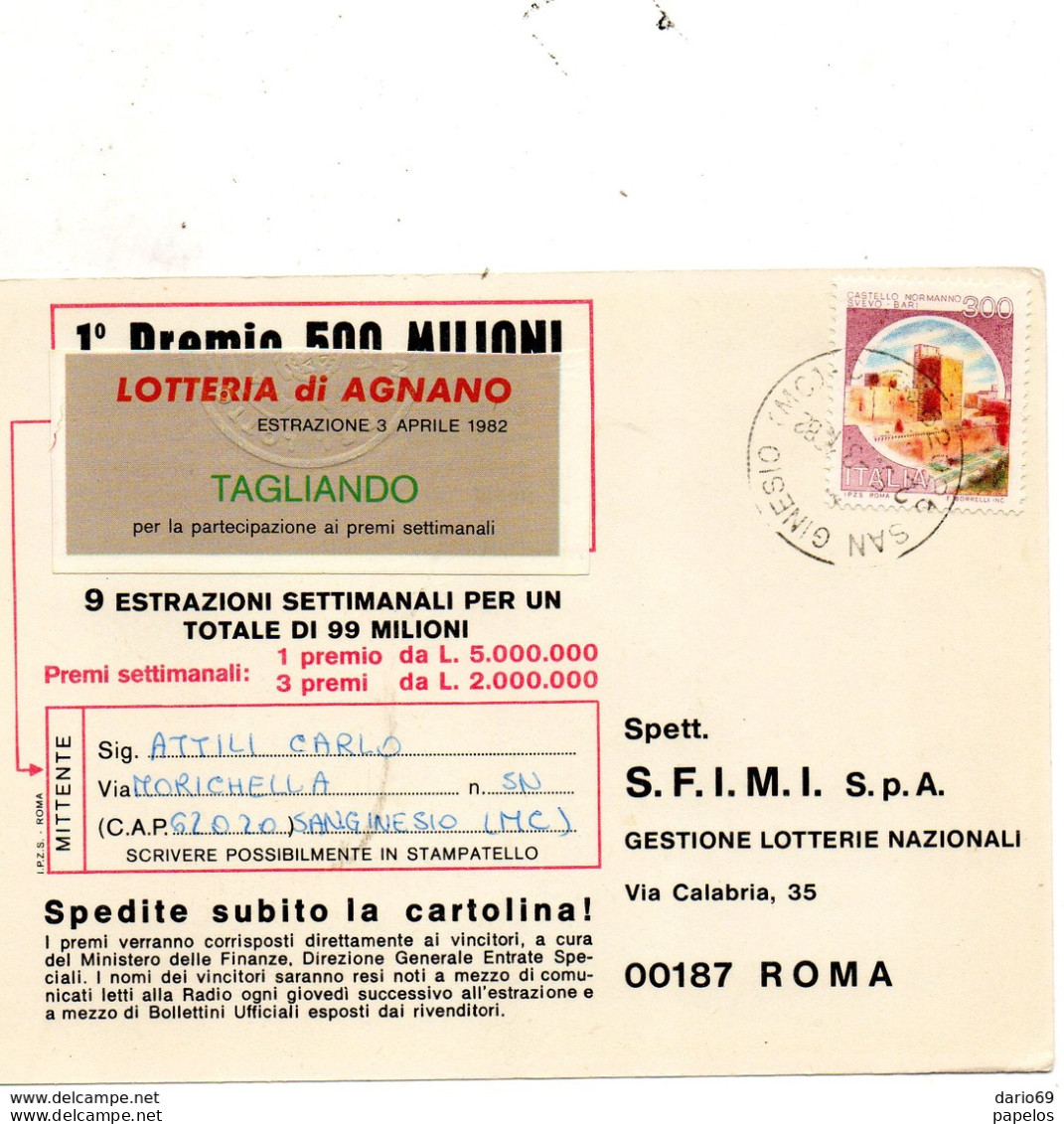 1982 Cartolina Con Annullo SAN GINESIO  MACERATA - 1981-90: Poststempel