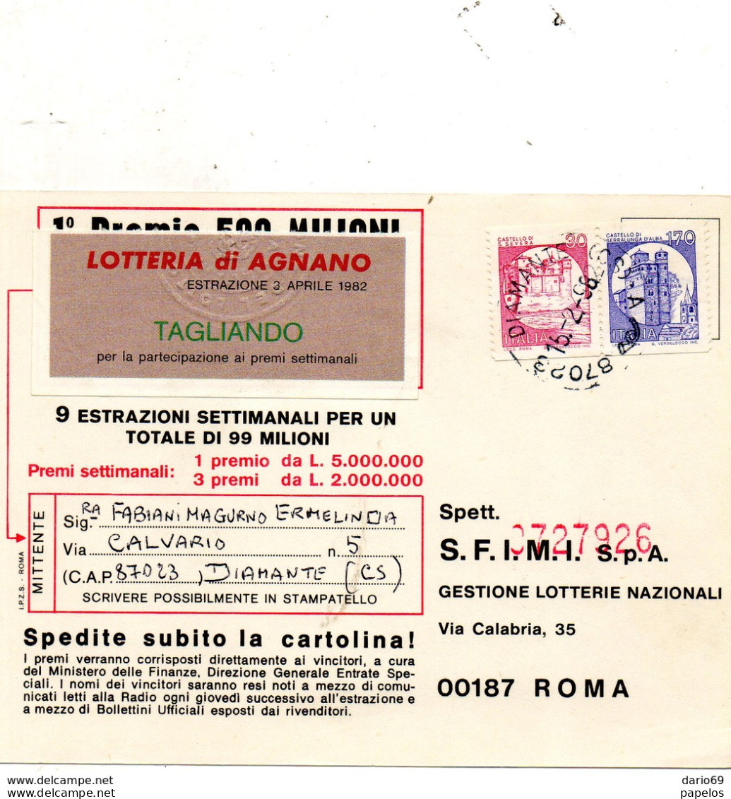 1982 Cartolina Con Annullo DIAMANTE COSENZA - 1981-90: Marcophilie