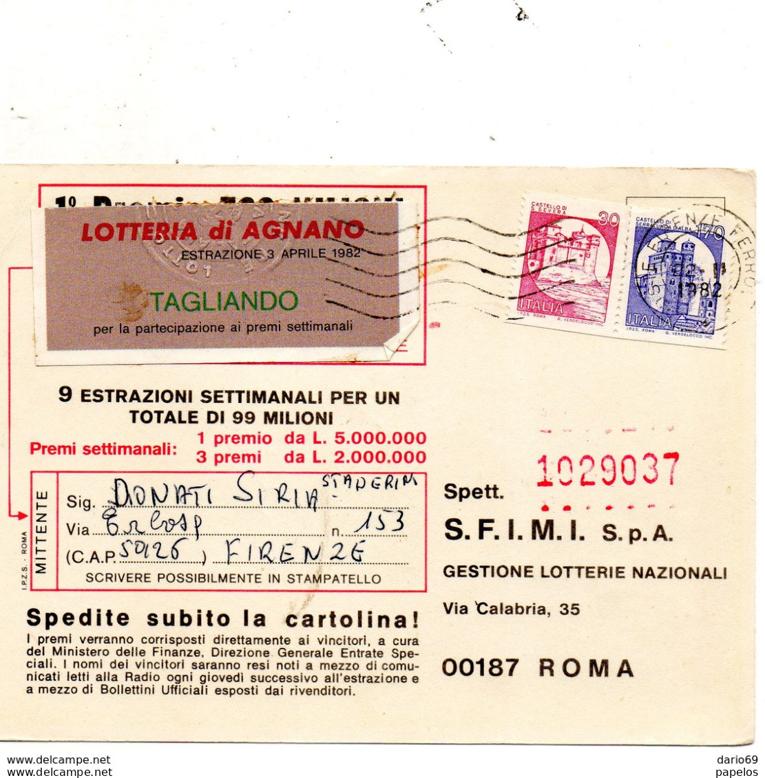 1982 Cartolina Con Annullo FIRENZE - 1981-90: Marcophilia