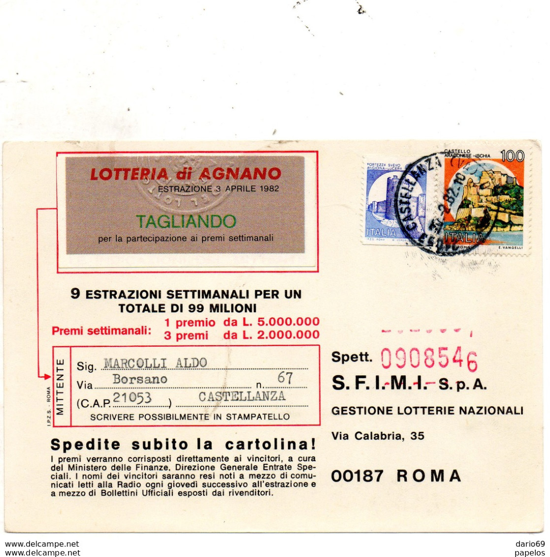 1982 Cartolina Con Annullo CASTELLANZA VARESE - 1981-90: Marcophilie