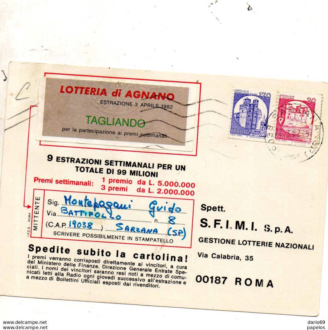 1982 Cartolina Con Annullo Sarzana Spezia - 1981-90: Storia Postale