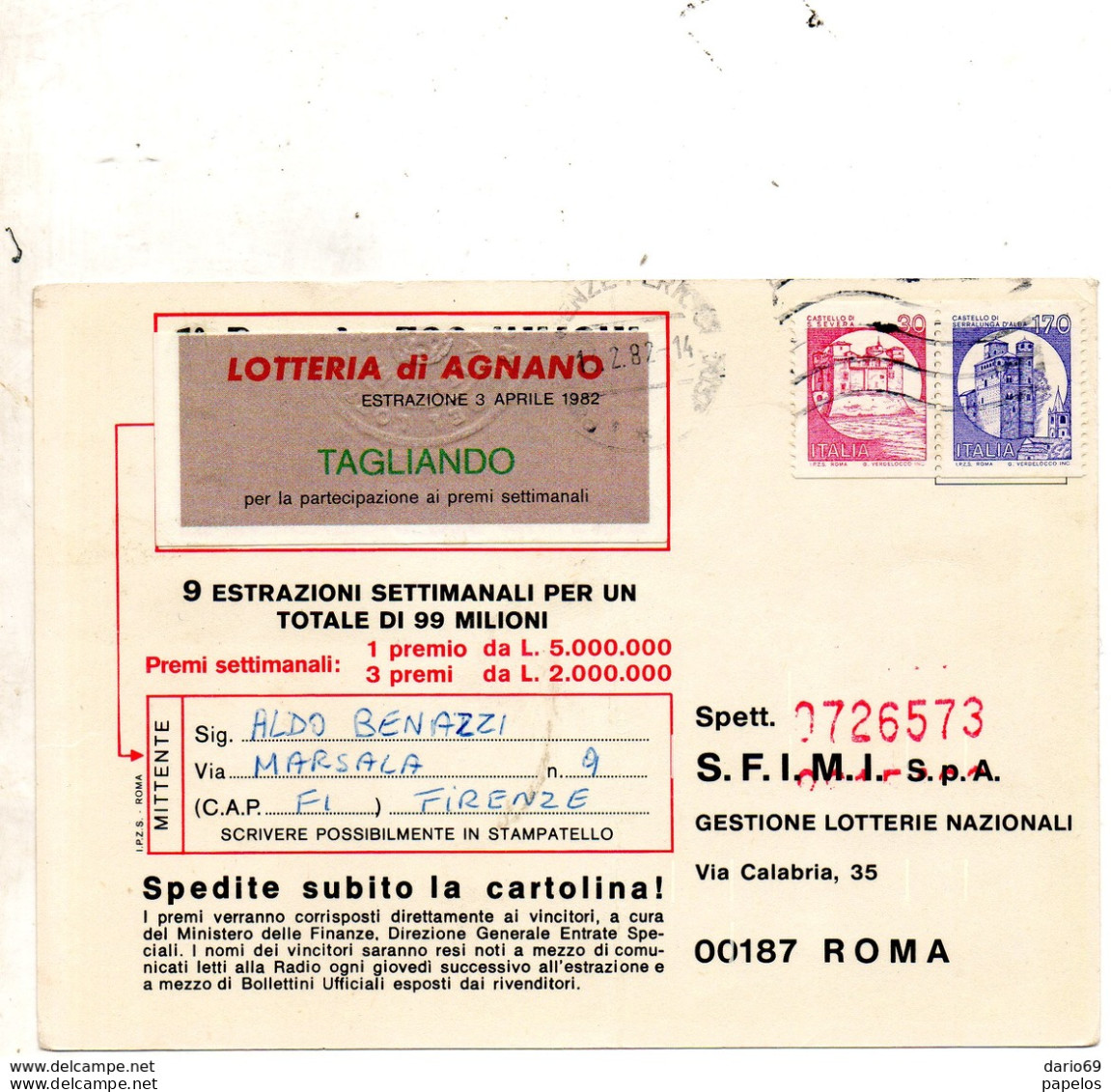 1982 Cartolina Con Annullo Firenze - 1981-90: Marcophilia