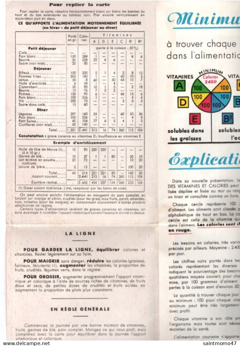 DÉPLIANT . " CARTE DES VITAMINES ET CALORIES " . A. ORAIN - Réf. N°378F - - Other & Unclassified