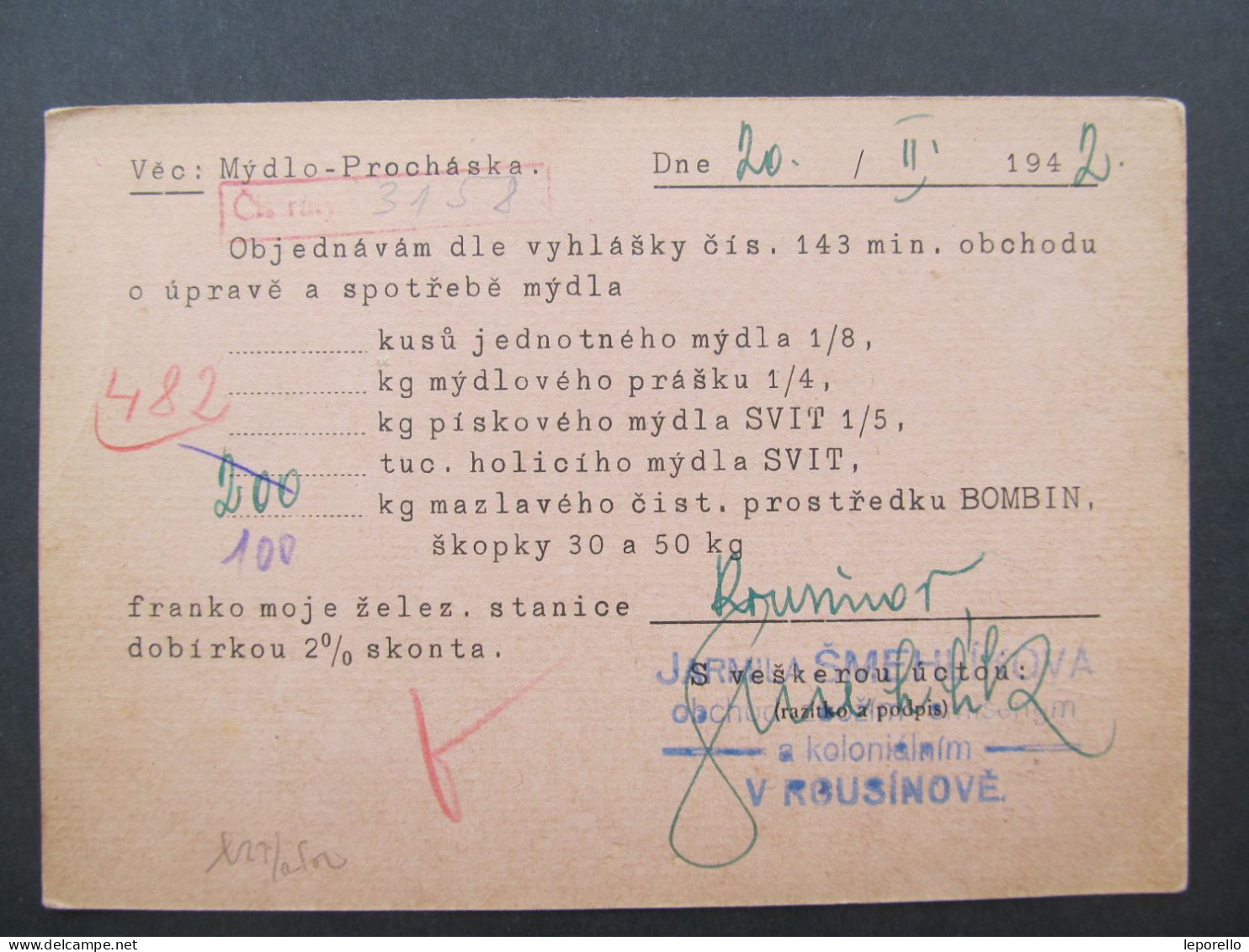 BRIEF Rousínov Bahnpost Zugstempel Přerov - Brno Šmehlíková 1942 // P9886 - Lettres & Documents