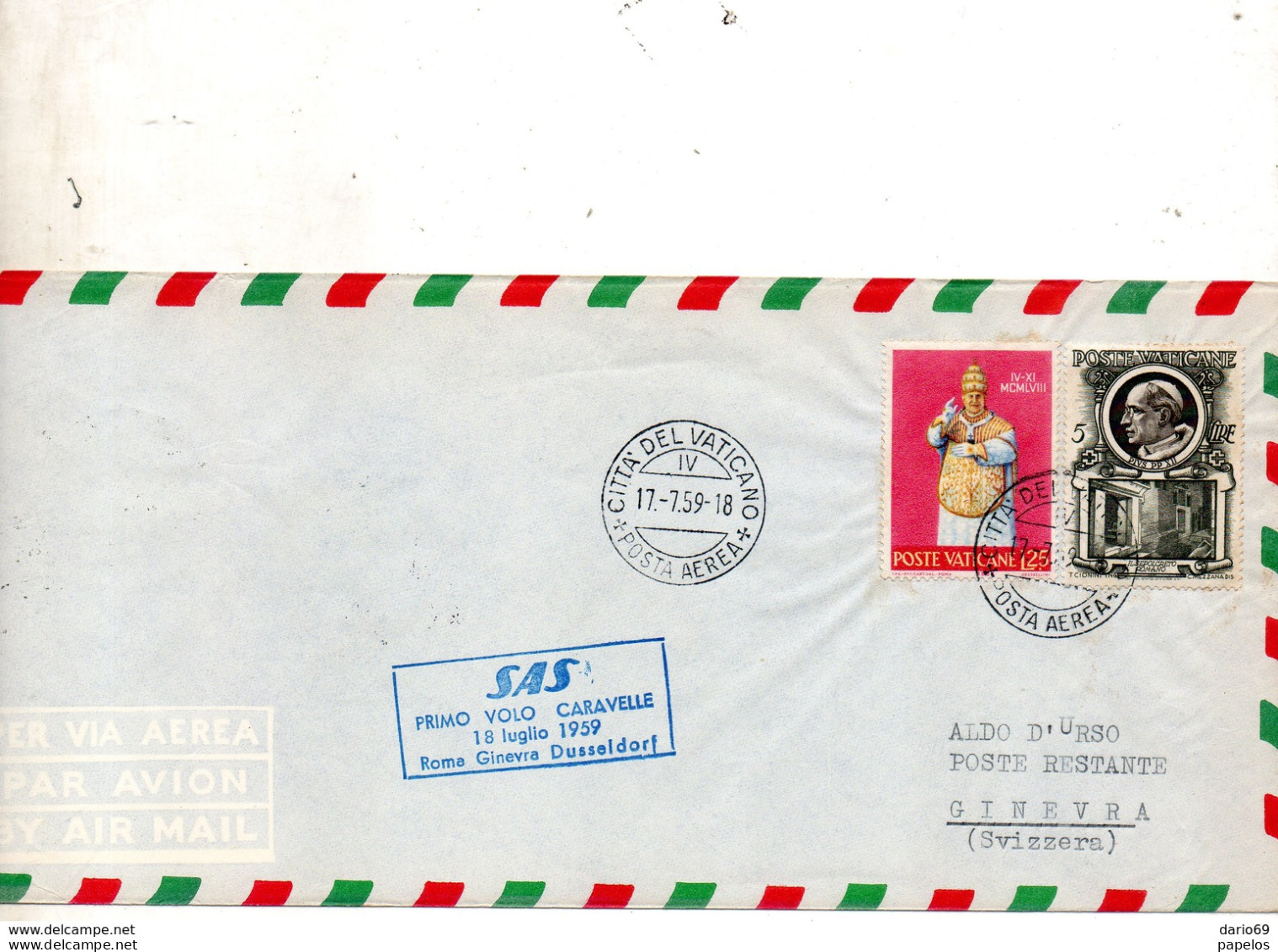 1959 LETTERA CON ANNULLO CITTÀ DEL VATICANO POSTA AEREA - Storia Postale