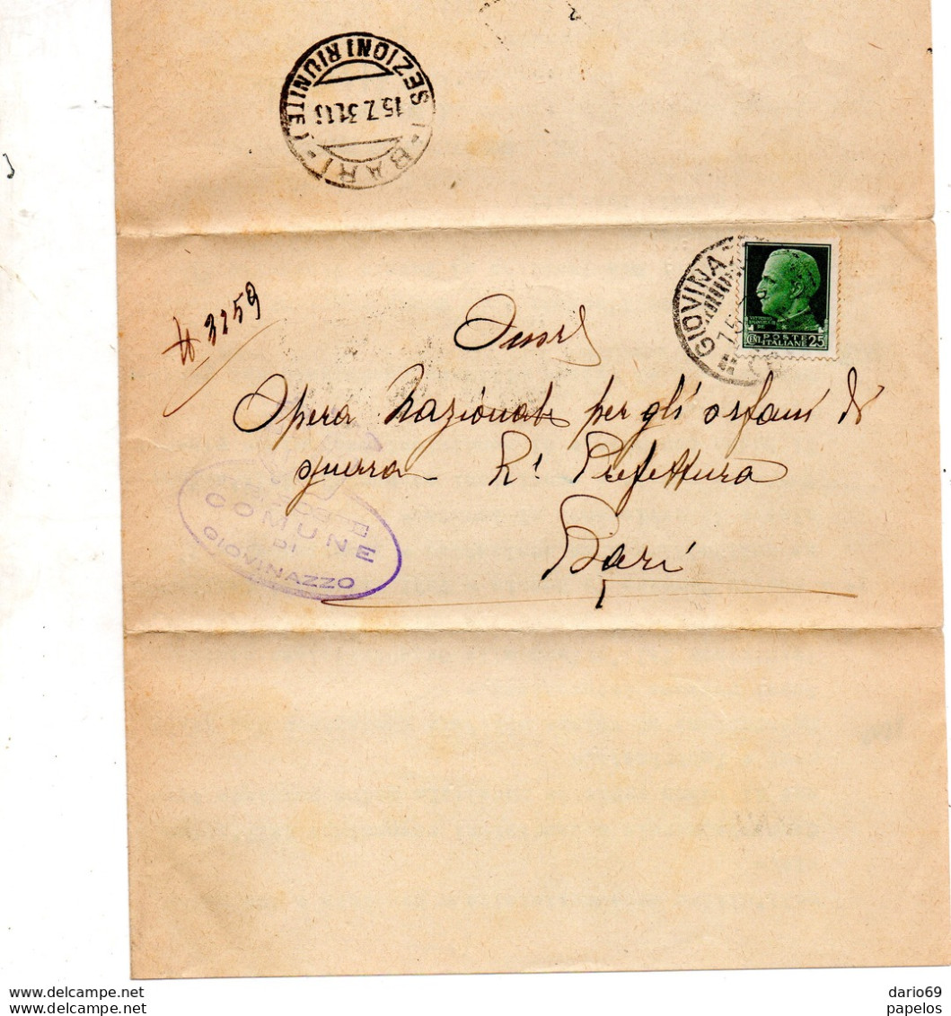 1930 LETTERA CON ANNULLO GIOVINAZZO BARI - Poststempel