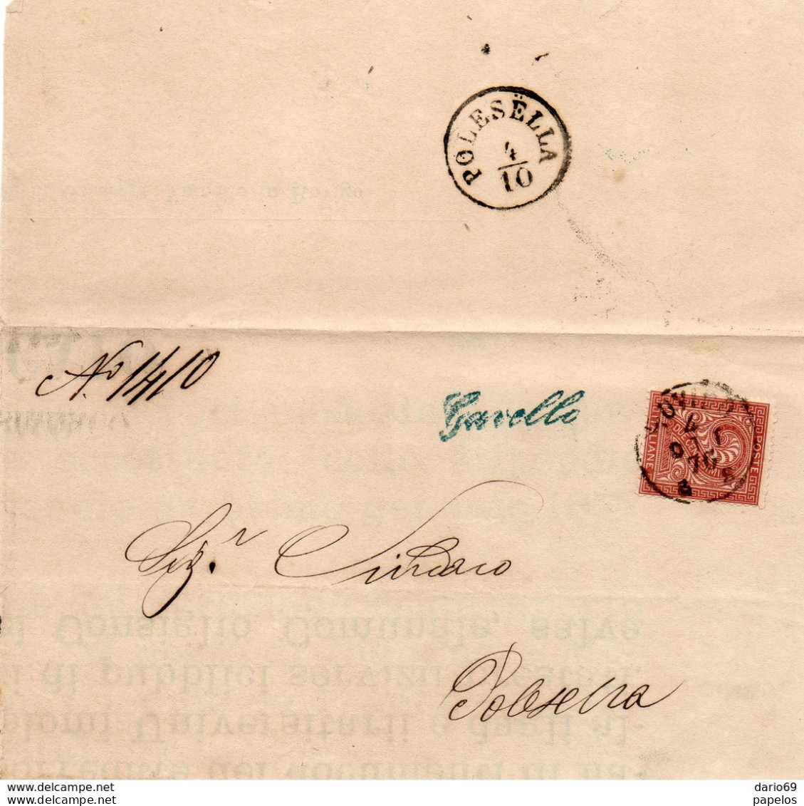 1876 LETTERA CON ANNULLO IN CORSIVO GAVELLO ROVIGO + POLESELLA - Storia Postale