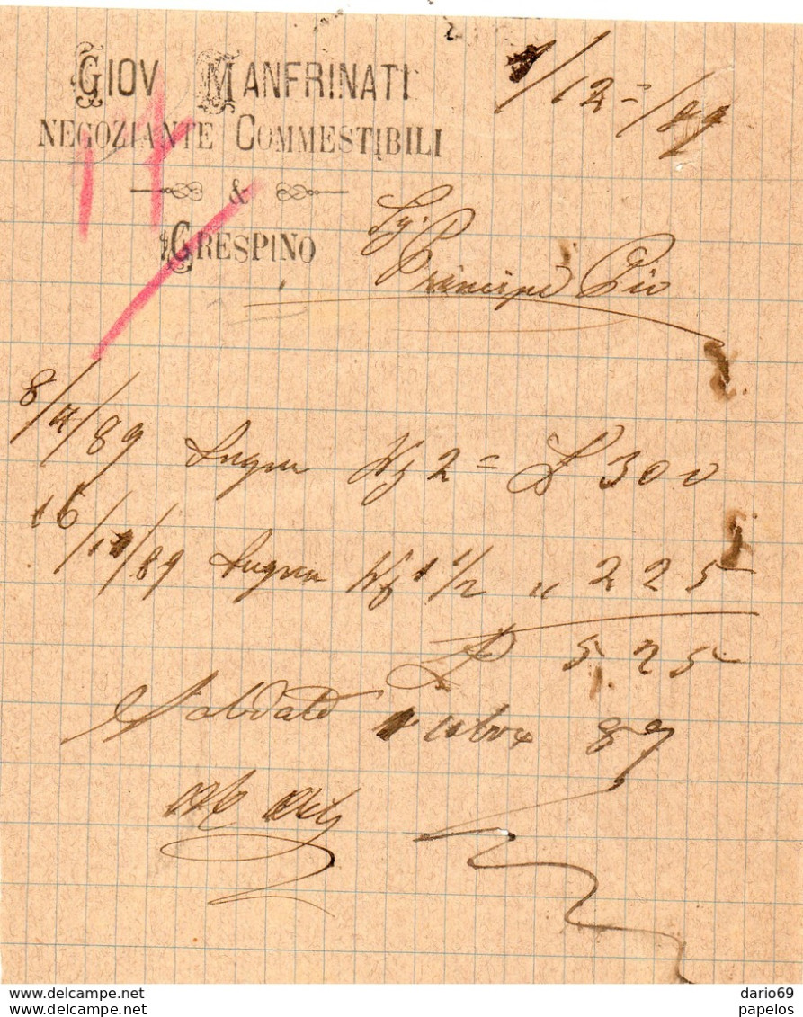 1889 MANFRINATI NEGOZIANTE COMMESTIBILI CRESPINO - Italië