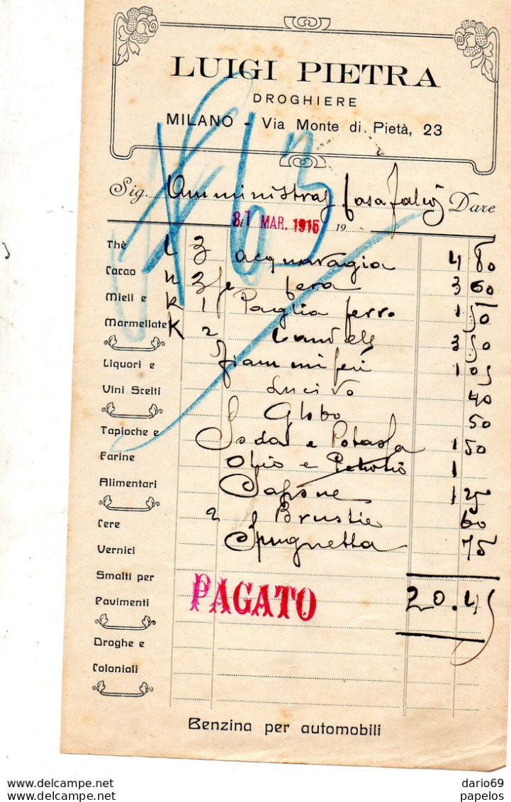 1916 LUIGI PIETRA DROGHIERE MILANO - Italië